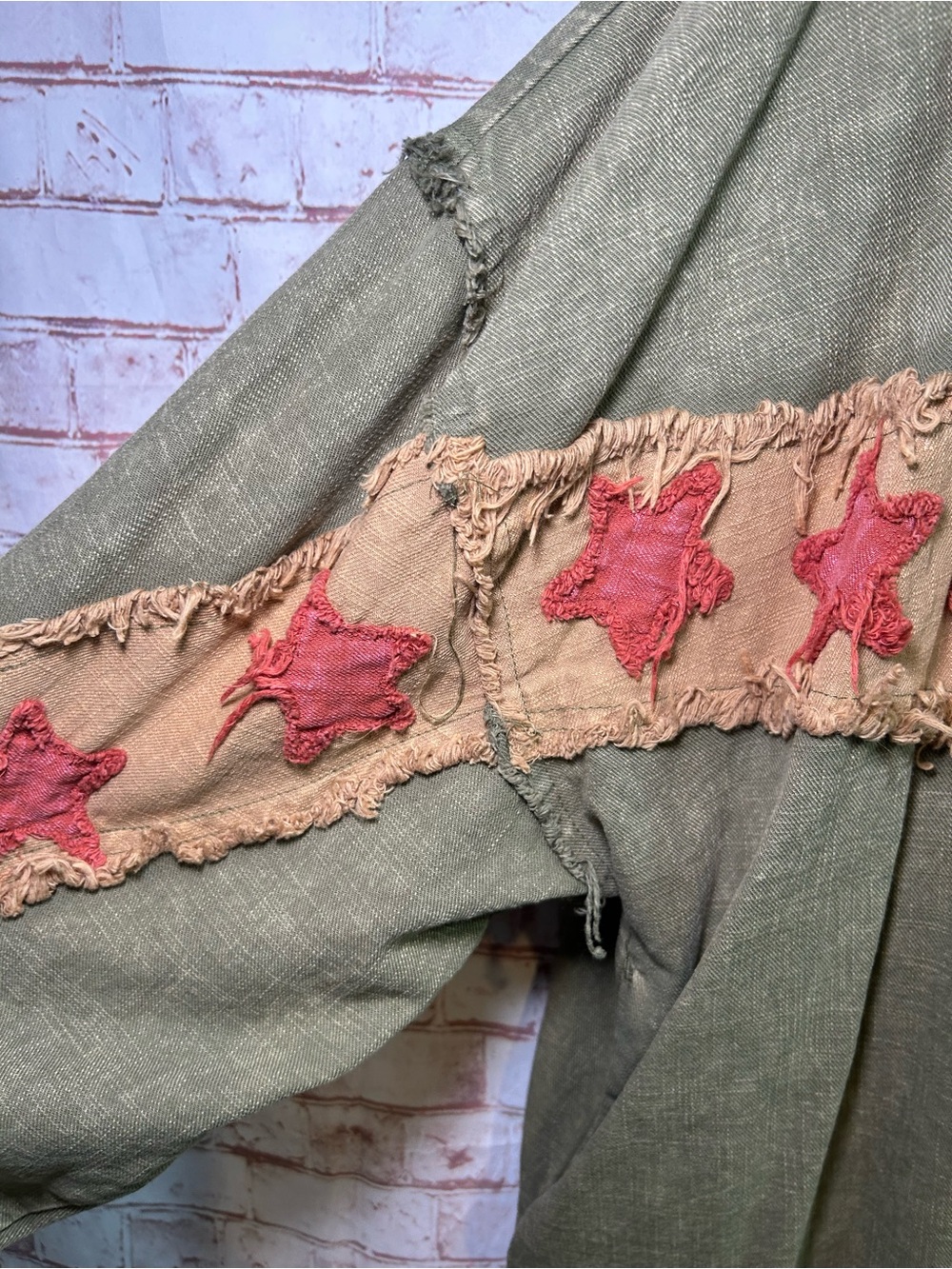Oli & Hali Embroidered Star Shacket Olive Green Boho Oversized Tunic Button Up - Picture 6 of 9